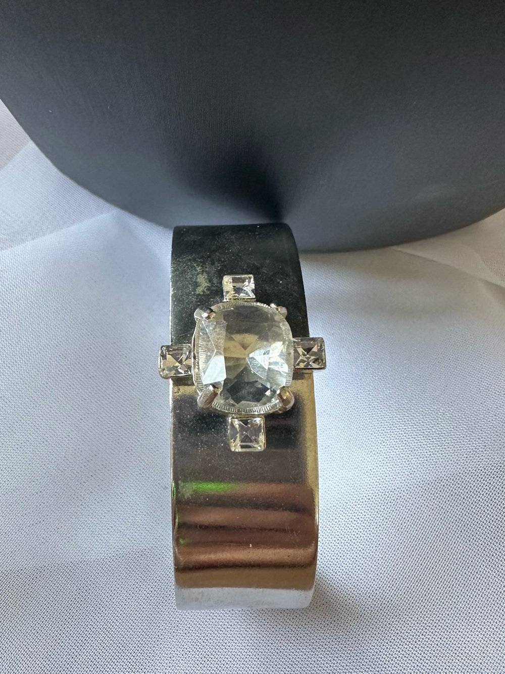 Vintage Gerard Yosca Crystal Accent Silver Cuff Bracelet